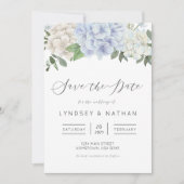 Blue Hydrangea Floral Wedding Save the Date Kaart (Voorkant)