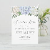 Blue Hydrangea Floral Wedding Save the Date Kaart (Staand voorkant)