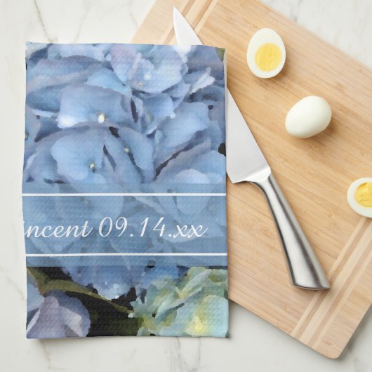 Blue Hydrangea Floral Wedding Save the Date Theedoek (Quarter Fold)