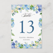 Blue Hydrangea Floral Wedding Table Number Kaart (Voorkant)