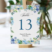 Blue Hydrangea Floral Wedding Table Number Kaart