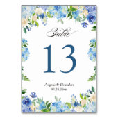 Blue Hydrangea Floral Wedding Table Number Kaart (Achterkant)
