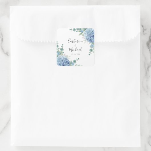 Blue Hydrangea Floral Wedding  Vierkante Sticker (Tas)