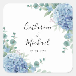 Blue Hydrangea Floral Wedding  Vierkante Sticker