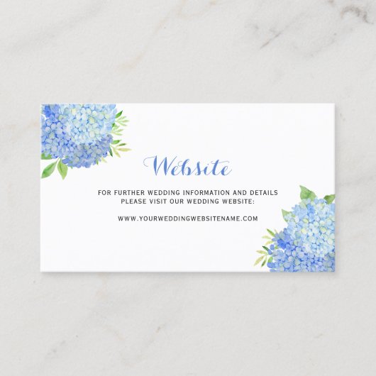 Blue Hydrangea Floral Wedding Website Card Visitekaartje (Voorkant)