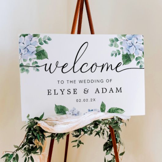 Blue Hydrangea Floral Wedding Welcome Sign Poster