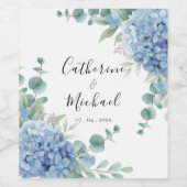 Blue Hydrangea Floral Wedding  Wijn Etiket (Enkel label)