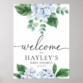 Blue Hydrangea Floral Welcome Sign Poster (Voorkant)