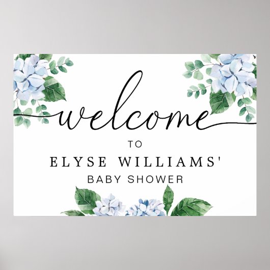 Blue Hydrangea Floral Welcome Sign Poster (Voorkant)