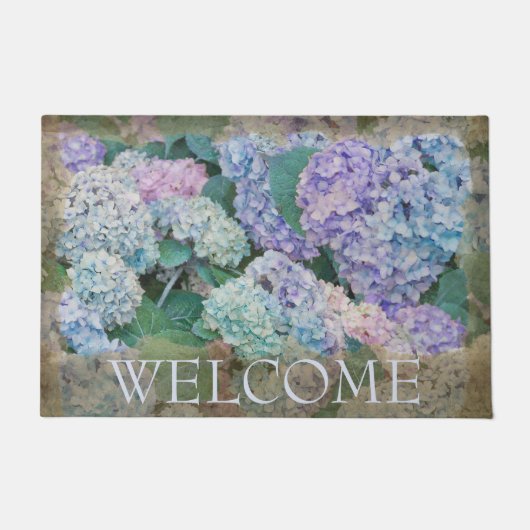 Blue Hydrangea Floral Welkom 24 x 36 inch Deurmat (Voorkant)