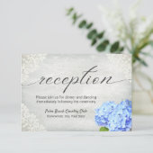  Blue Hydrangea Floral White Lace Reception Kaart (Staand voorkant)