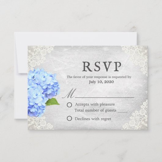 Blue Hydrangea Floral White Lace RSVP Kaartje (Voorkant)