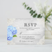 Blue Hydrangea Floral White Lace RSVP Kaartje (Staand voorkant)