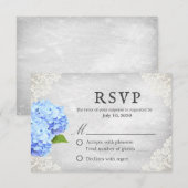 Blue Hydrangea Floral White Lace RSVP Kaartje (Voorkant / Achterkant)
