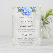  Blue Hydrangea Floral White Lace Wedding Kaart (Staand voorkant)