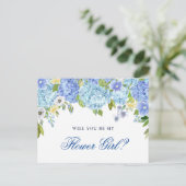 Blue Hydrangea Floral wordt je mijn Bloemenmeisje Briefkaart (Staand voorkant)