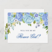 Blue Hydrangea Floral wordt je mijn Bloemenmeisje Briefkaart (Voorkant / Achterkant)
