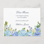 Blue Hydrangea Floral wordt je mijn Bloemenmeisje Briefkaart (Achterkant)