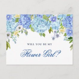 Blue Hydrangea Floral wordt je mijn Bloemenmeisje Briefkaart