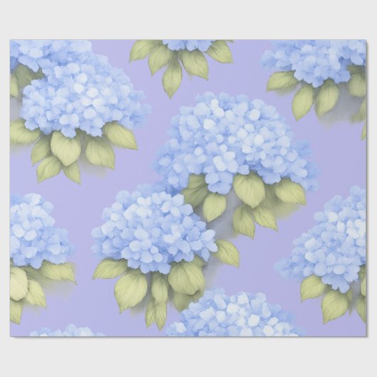 Blue Hydrangea Floral Wrapping Paper Cadeaupapier (Vlak)