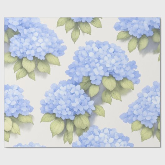 Blue Hydrangea Floral Wrapping Paper Cadeaupapier (Vlak)