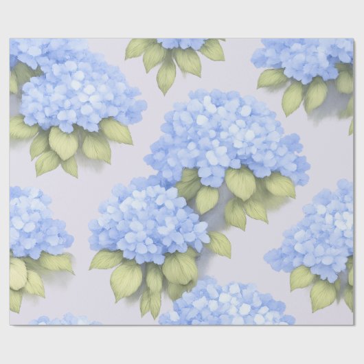 Blue Hydrangea Floral Wrapping Paper Cadeaupapier (Vlak)