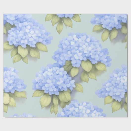 Blue Hydrangea Floral Wrapping Paper Cadeaupapier (Vlak)