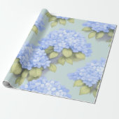Blue Hydrangea Floral Wrapping Paper Cadeaupapier (Uitgerold)