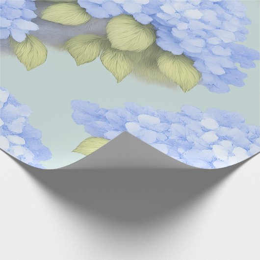 Blue Hydrangea Floral Wrapping Paper Cadeaupapier (Hoek)