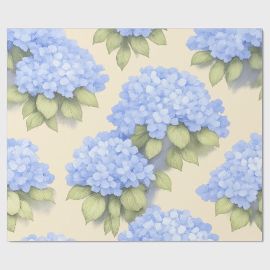 Blue Hydrangea Floral Wrapping Paper Cadeaupapier (Vlak)