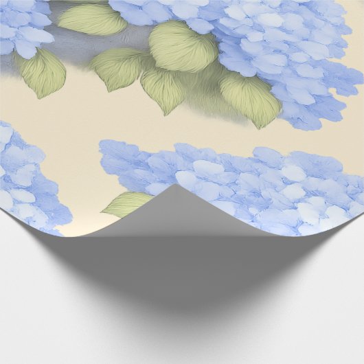 Blue Hydrangea Floral Wrapping Paper Cadeaupapier (Hoek)
