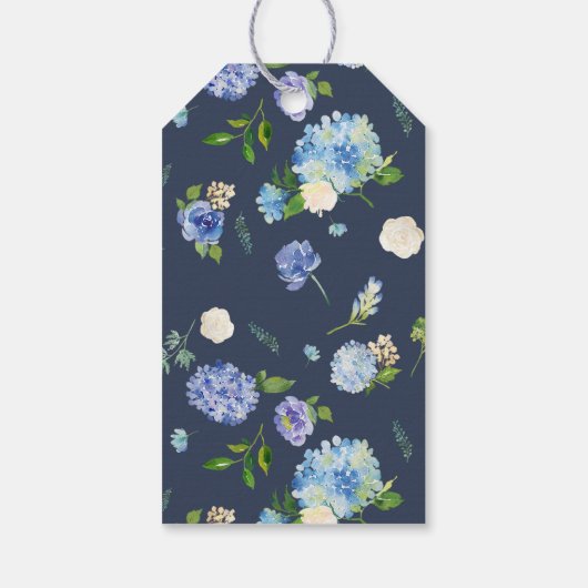 Blue Hydrangea Floral Wreath Vrijgezellenfeest Cadeaulabel (Achterkant)