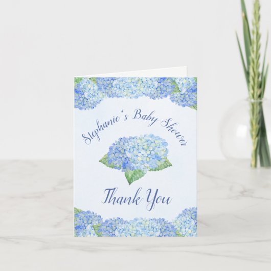 Blue Hydrangea Florals Baby shower Dank u Bedankkaart (Voorkant)