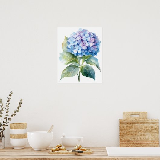 Blue Hydrangea Flower Art Print Poster (Keuken)