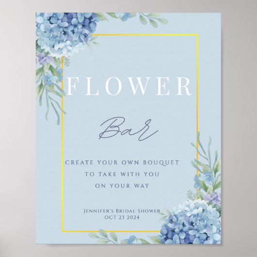 Blue Hydrangea Flower Bar Vrijgezellenfeest Poster (Voorkant)