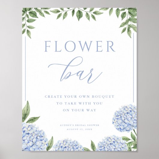 Blue Hydrangea Flower Bar Vrijgezellenfeest Poster (Voorkant)
