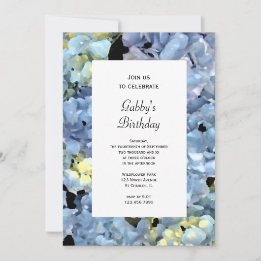 Blue Hydrangea Flower Birthday Party Kaart (Voorkant)