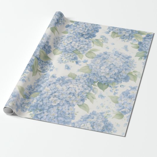 Blue Hydrangea Flower Blooms Gift Wrap Cadeaupapier (Uitgerold)