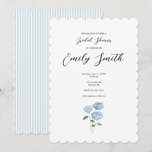 Blue Hydrangea Flower Bridal Shower Invitation Kaart (Voorkant / Achterkant)