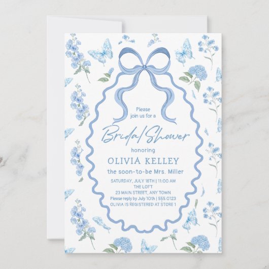 Blue Hydrangea Flower Bridal Shower Invitation Kaart (Voorkant)
