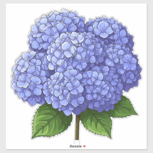 Blue Hydrangea Flower Cluster With Green Leaves Sticker (Vel)