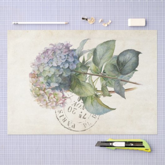 Blue Hydrangea Flower French Postmark Decoupage Tissuepapier (Craft)