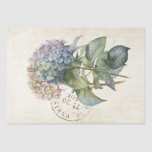 Blue Hydrangea Flower French Postmark Decoupage Tissuepapier (Voorkant)