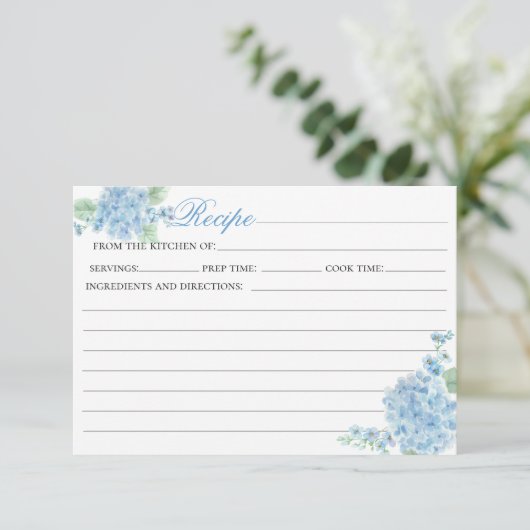  Blue Hydrangea Flower Garden Recept Kaart (Staand voorkant)