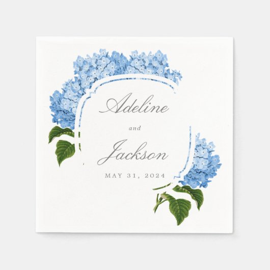 Blue Hydrangea Flower Names and Wedding Date Servet (Voorkant)
