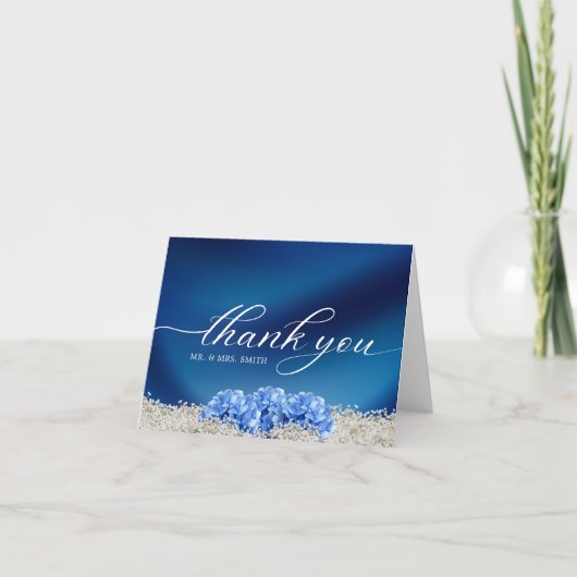 Blue Hydrangea Flower Navy Blue Weddenschap Bedankkaart (Voorkant)