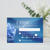 Blue Hydrangea Flower Navy Blue Wedding RSVP Kaartje (Staand voorkant)