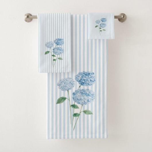 Blue Hydrangea Flower Painting Blue Stripe Bad Handdoek (Insitu)