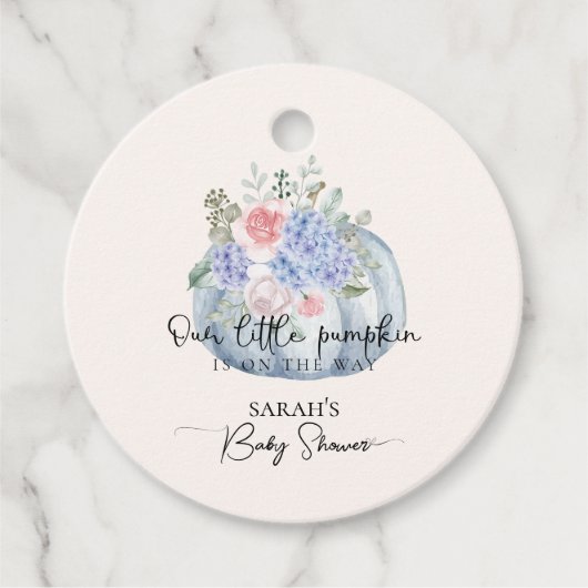 Blue Hydrangea Flower Pumpkin Herfst Baby shower Bedankjes Labels (Voorkant)