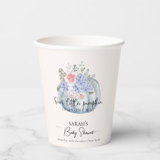 Blue Hydrangea Flower Pumpkin Herfst Baby shower Papieren Bekers (Voorkant)